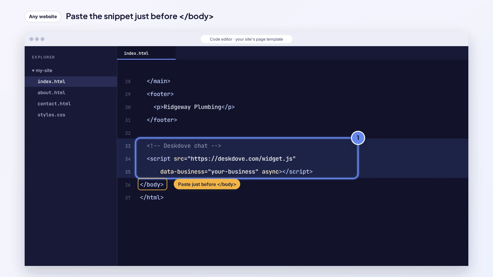Snippet pasted before </body> in a footer template