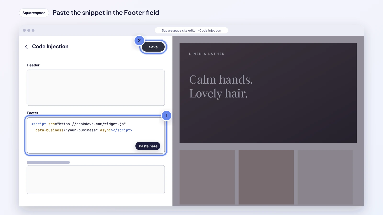 Squarespace Code Injection Footer field