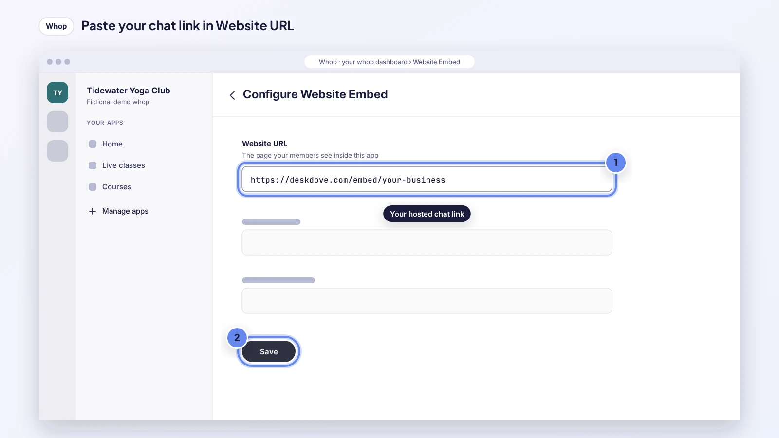 Website Embed: Website URL field