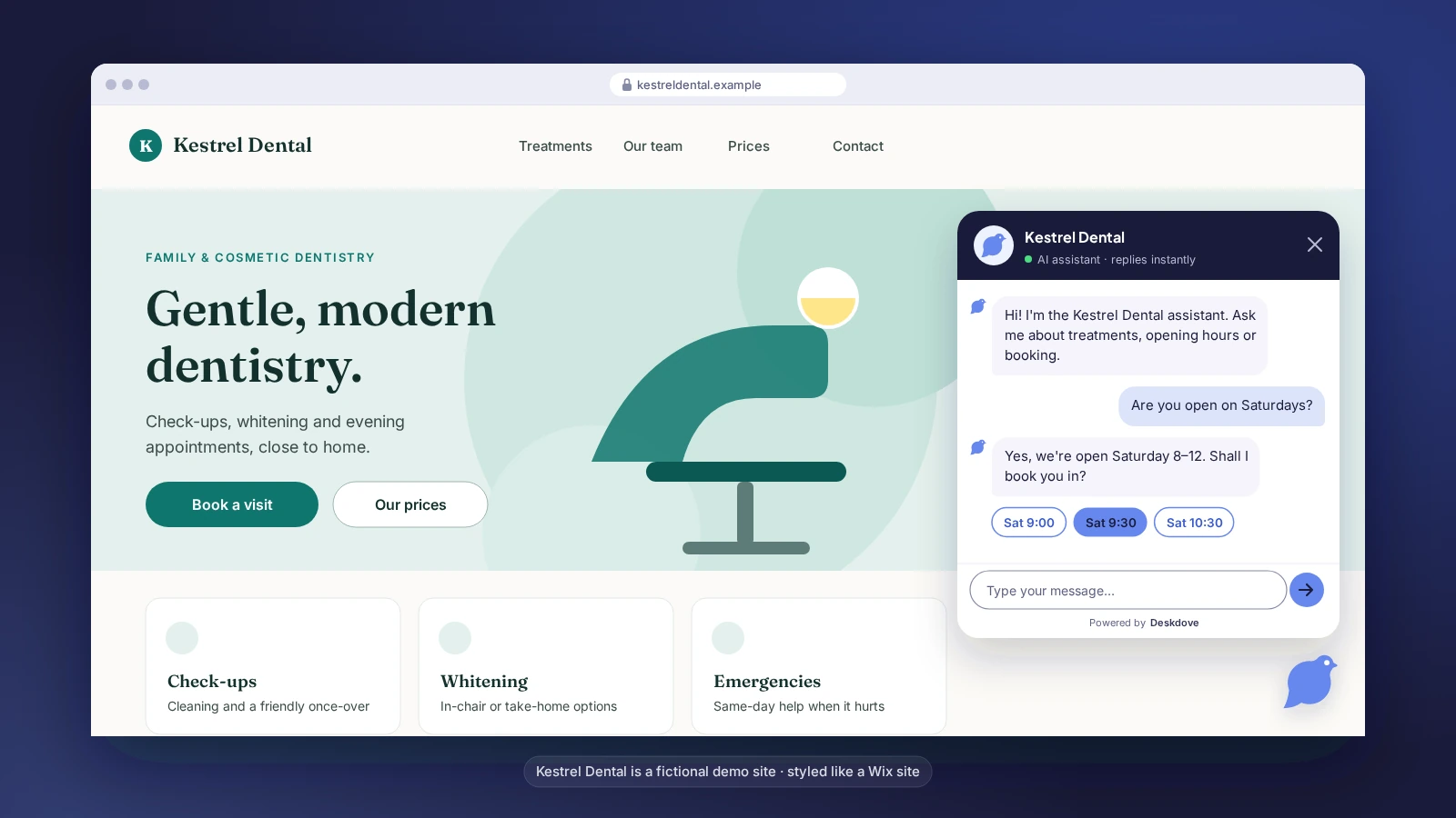 Deskdove chat on a Wix site