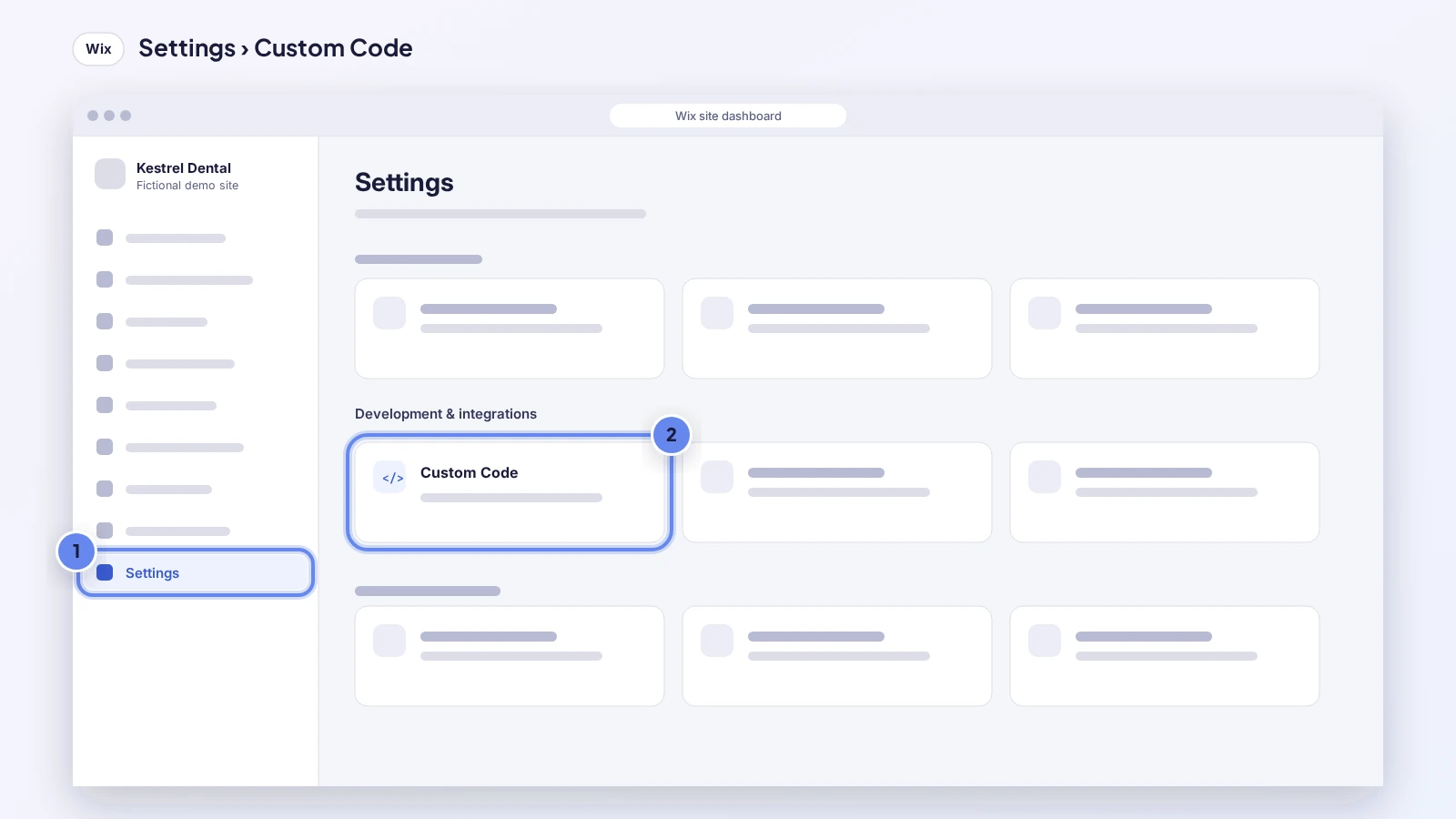 Wix dashboard: Settings > Custom Code