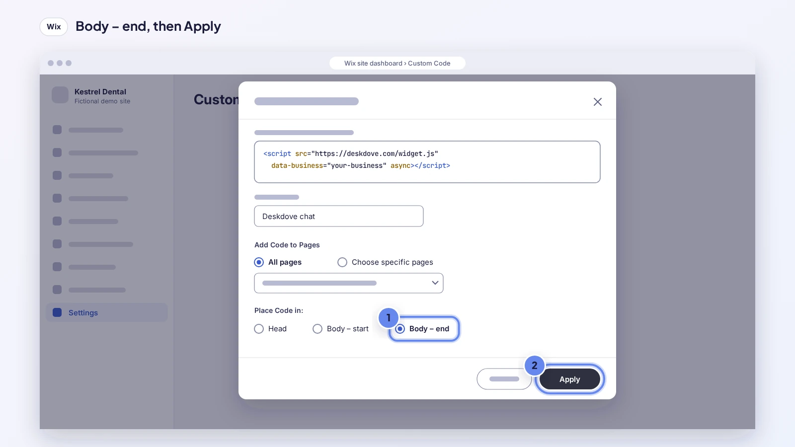Wix custom code: Body – end and Apply